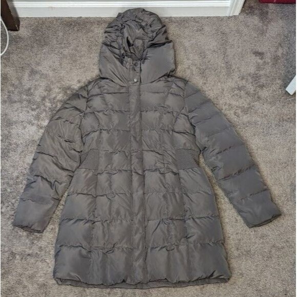 EUC Cole Haan Women's Box-Quilt Down Puffer Coat  Large Carbon - Picture 1 of 5